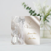 Elegant Wedding Damask Cream White Champagne Kaart (Staand voorkant)