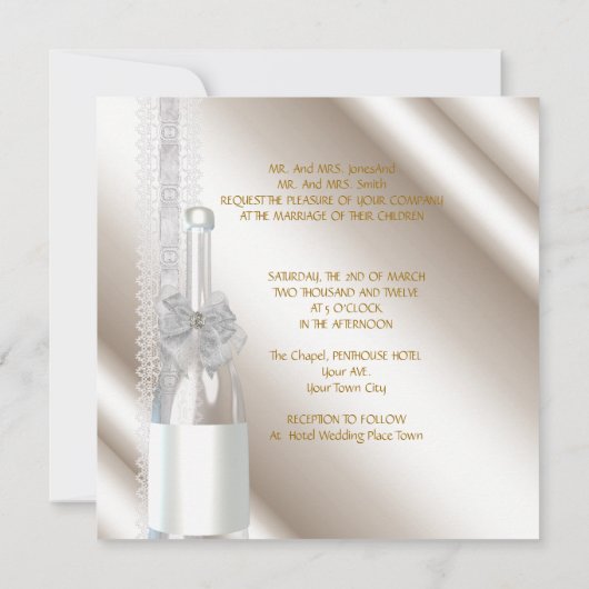 Elegant Wedding Damask Cream White Champagne Kaart (Achterkant)