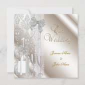 Elegant Wedding Damask Cream White Champagne Kaart (Voorkant)