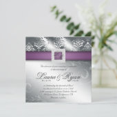 Elegant Wedding Damask Jewel Paarse Silver Kaart (Staand voorkant)