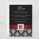 Elegant Wedding Damask Jewels Red Black White Kaart (Achterkant)
