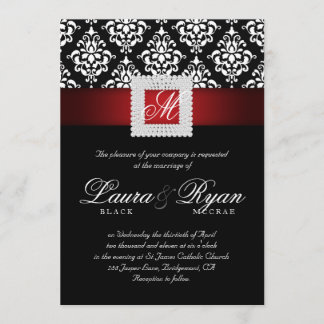 Elegant Wedding Damask Jewels Red Black White Kaart