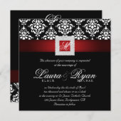 Elegant Wedding Damask Jewels Red Black White Sq Kaart (Voorkant / Achterkant)