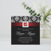 Elegant Wedding Damask Jewels Red Black White Sq Kaart (Staand voorkant)