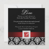 Elegant Wedding Damask Jewels Red Black White Sq Kaart (Achterkant)
