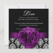 Elegant Wedding Damask Paars Roos Black White Kaart (Achterkant)