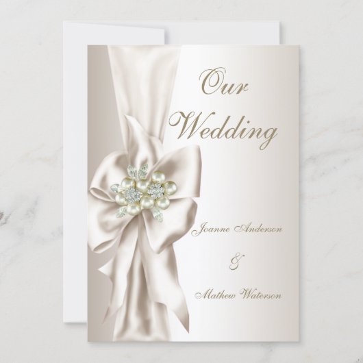 Elegant Wedding Damask Pearl Cream White Bow 2 Kaart (Voorkant)