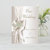 Elegant Wedding Damask Pearl Cream White Bow 2 Kaart (Staand voorkant)