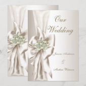 Elegant Wedding Damask Pearl Cream White Bow 2 Kaart (Voorkant / Achterkant)