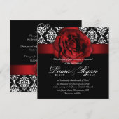 Elegant Wedding Damask Red Rose Black White Kaart (Voorkant / Achterkant)