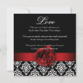 Elegant Wedding Damask Red Rose Black White Kaart (Achterkant)