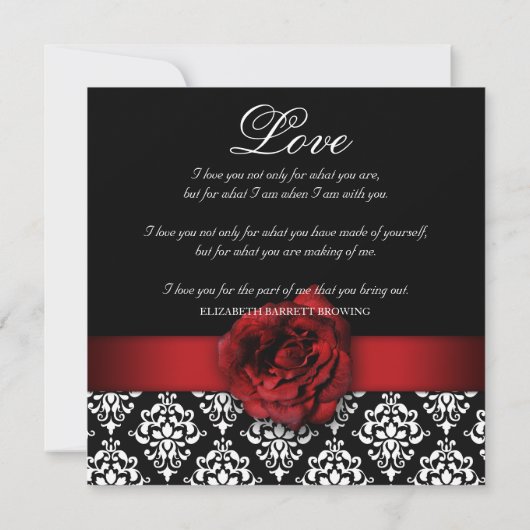 Elegant Wedding Damask Red Rose Black White Kaart (Achterkant)