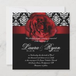 Elegant Wedding Damask Red Rose Black White Kaart