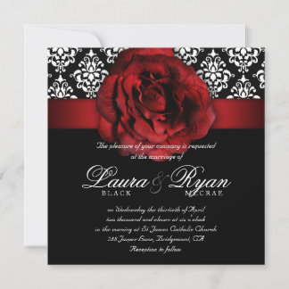 Elegant Wedding Damask Red Rose Black White Kaart