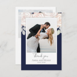 Elegant Wedding Dank je Floral Waterverf Navy Bedankkaart