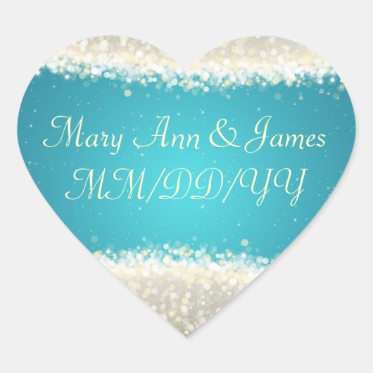 Elegant Wedding Date Dazzling Sparkles Turquoise Hart Sticker (Voorkant)
