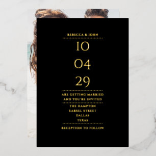 Elegant Wedding Date Foto Black and Gold Folie Uitnodiging