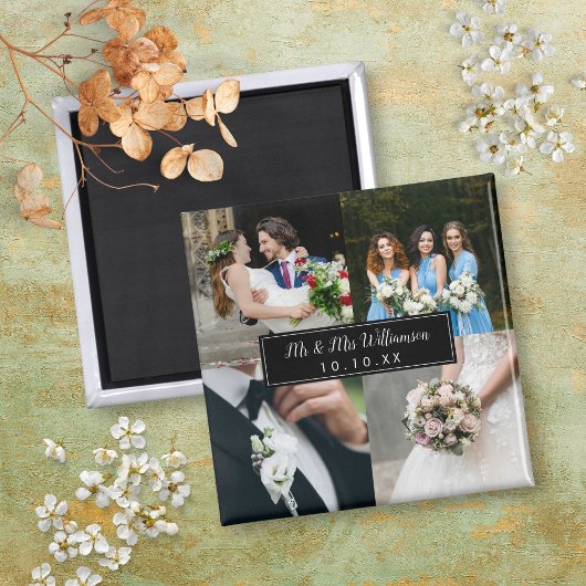 Elegant Wedding Day Foto Collage Magneet