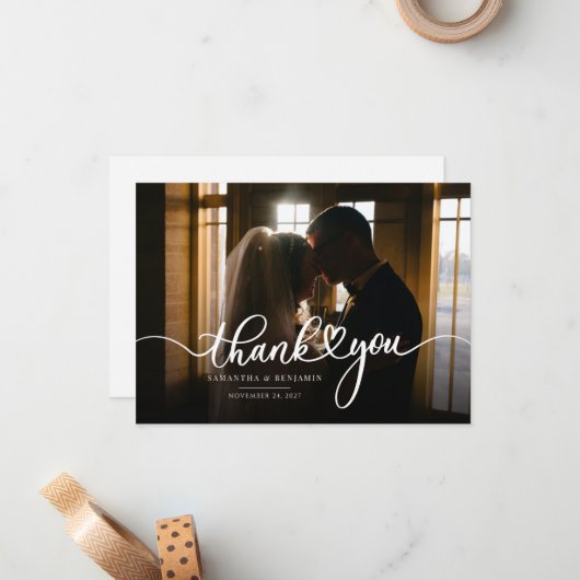 Elegant Wedding Day Fotoscript Hartelijk dank Notitiekaartje (Voorkant / Achterkant in situ)