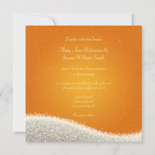 Elegant Wedding Dazzling Sparkles Oranje Kaart (Achterkant)
