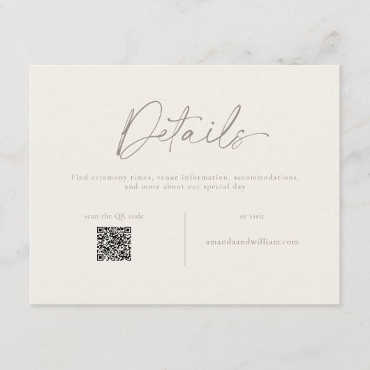 Elegant Wedding Details Card with QR Code Kaart (Voorkant)
