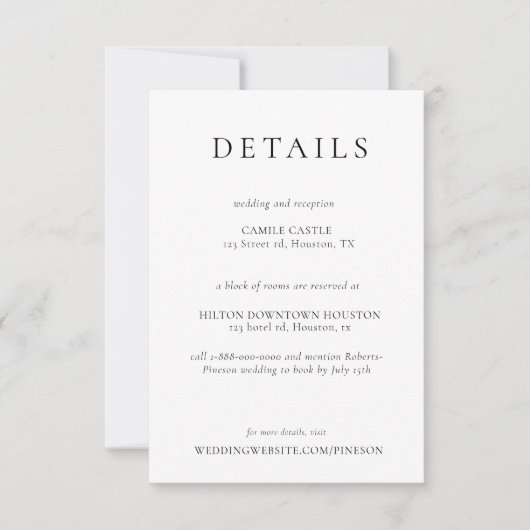 Elegant Wedding Details Enclosure Card Kaart (Voorkant)