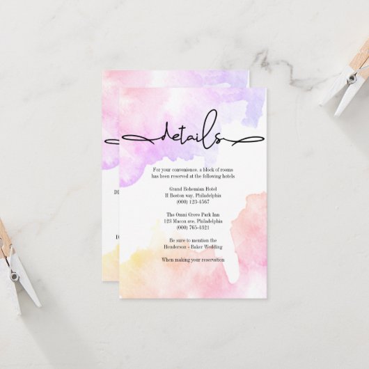 Elegant Wedding Details Kaart. Uitnodiging (Voorkant / Achterkant in situ)