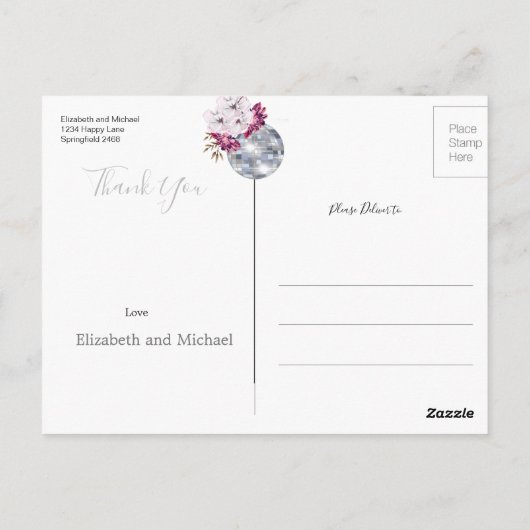 Elegant Wedding Disco Silver Dank u Briefkaart (Achterkant)