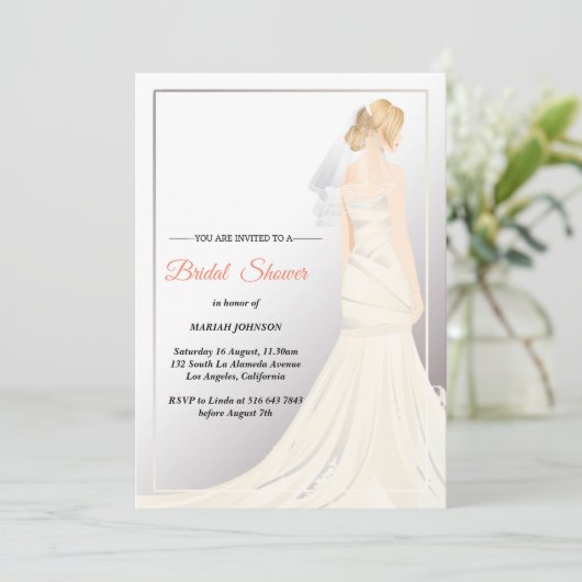 Elegant Wedding Dress Bridal Shower Kaart (Staand voorkant)