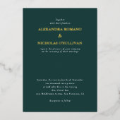 Elegant Wedding Emerald Deep Blauwgroen Green Gold Folie Uitnodiging (Voorkant)