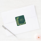 Elegant Wedding Emerald & Gold Agate Eucalyptus Vierkante Sticker (Envelop)