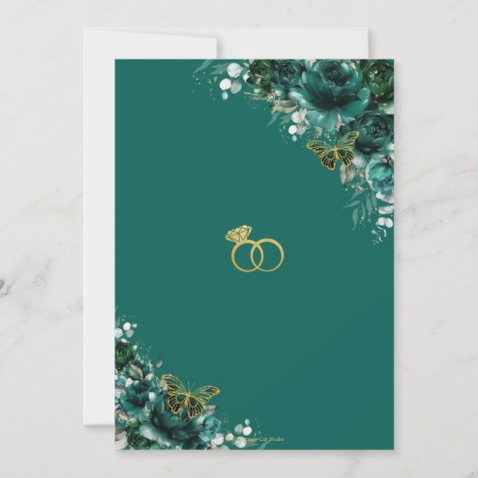 Elegant Wedding Emerald Green Floral Butterflies Kaart (Achterkant)