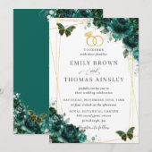 Elegant Wedding Emerald Green Floral Butterflies Kaart (Voorkant / Achterkant)