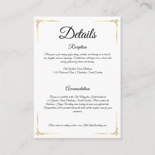 Elegant Wedding Enclosure Card Gold Details Insert Informatiekaartje (Voorkant)
