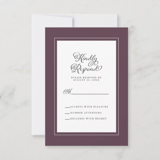 Elegant Wedding Enclosure Cassis Paars en White RSVP Kaartje (Voorkant)