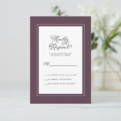 Elegant Wedding Enclosure Cassis Paars en White RSVP Kaartje (Staand voorkant)