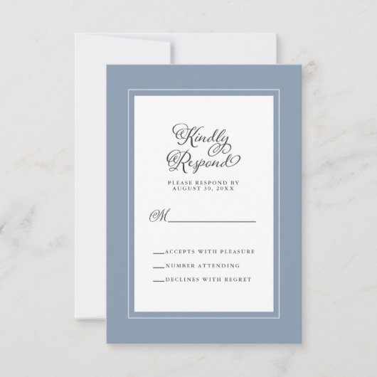Elegant Wedding Enclosure Dusty Blue en White RSVP Kaartje (Voorkant)