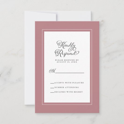 Elegant Wedding Enclosure Dusty Roos and White RSVP Kaartje (Voorkant)