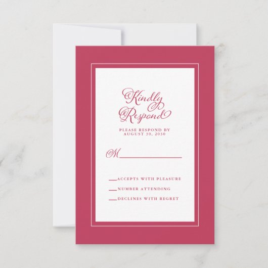 Elegant Wedding Enclosure Trendy Magenta Red White RSVP Kaartje (Voorkant)