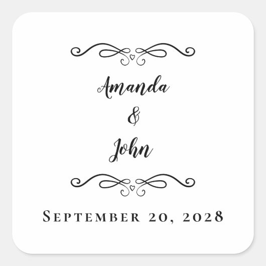 Elegant Wedding Envelope Favor Bedankt Black Vierkante Sticker (Voorkant)