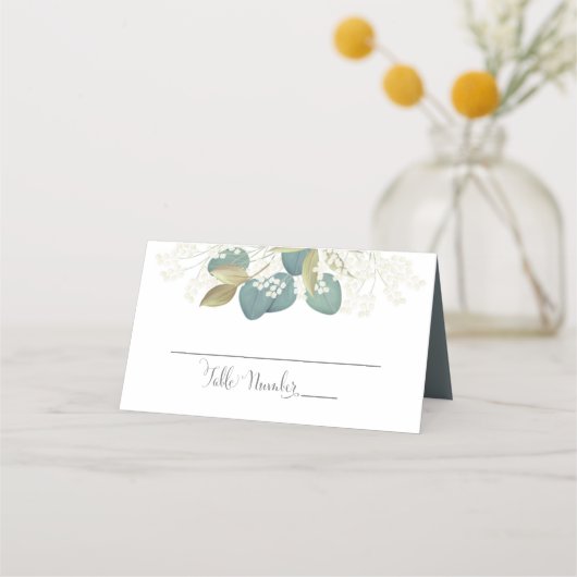 Elegant Wedding Eucalyptus en Gold Foliage Plaatskaartje (Voorkant)