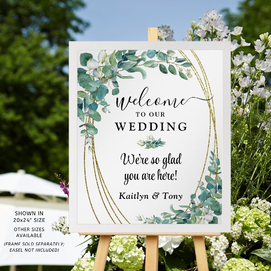 Elegant Wedding Eucalyptus Gold Welkom Poster