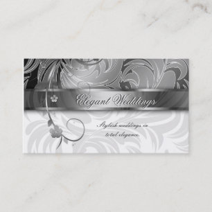 Elegant Wedding Event Planner Floral Leaf Silver Visitekaartje