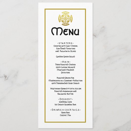 Elegant Wedding Faux Gold Celtic Cross Wedding Menu (Voorkant)