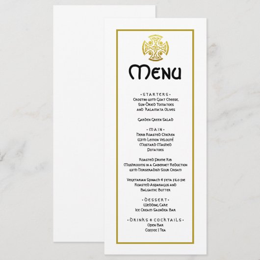 Elegant Wedding Faux Gold Celtic Cross Wedding Menu (Voorkant / Achterkant)