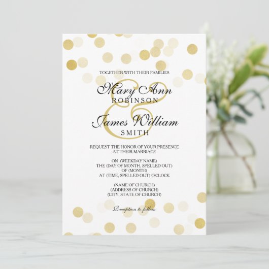Elegant Wedding Faux Gold Foil Glitter Lights Kaart (Staand voorkant)