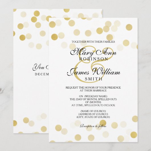 Elegant Wedding Faux Gold Foil Glitter Lights Kaart (Voorkant / Achterkant)