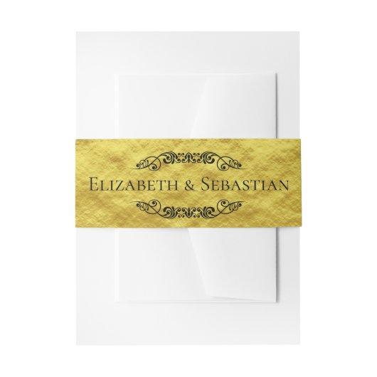 Elegant Wedding Faux Gold Foil Scrollwork Names Uitnodigingen Wikkel (Voorkant Voorbeeld)