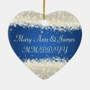 Elegant Wedding Favor Dazzling Sparkles Blue Keramisch Ornament