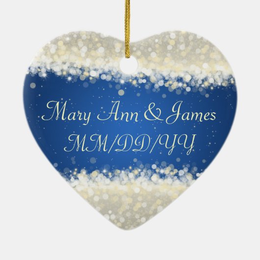 Elegant Wedding Favor Dazzling Sparkles Blue Keramisch Ornament (Achterkant)